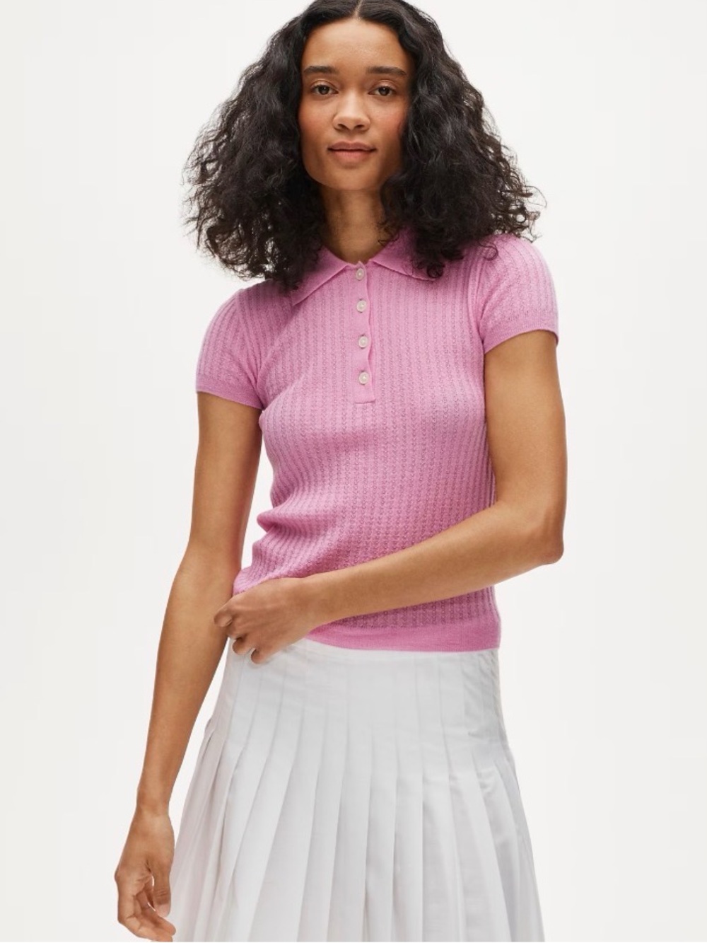 J.Crew Featherweight Cashmere Pointelle Sweater Polo Lotus Bloom Pink M NWT $128
